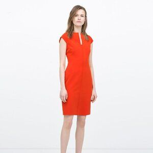 Zara Woman Dress Orange Sheath Cap Sleeve Cocktail Party Career Size S